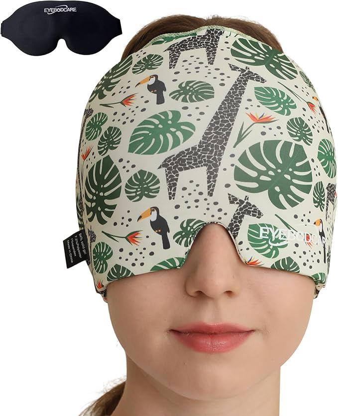 Migraine Relief Cap, Reusable Headache Relief Cap with Hot & Cold Therapy, Soothing Headache Hat, Odorless Gel Ice Head Wrap for Tension, Stress, Sinus & Headache, Rainforest Style, 1Pc