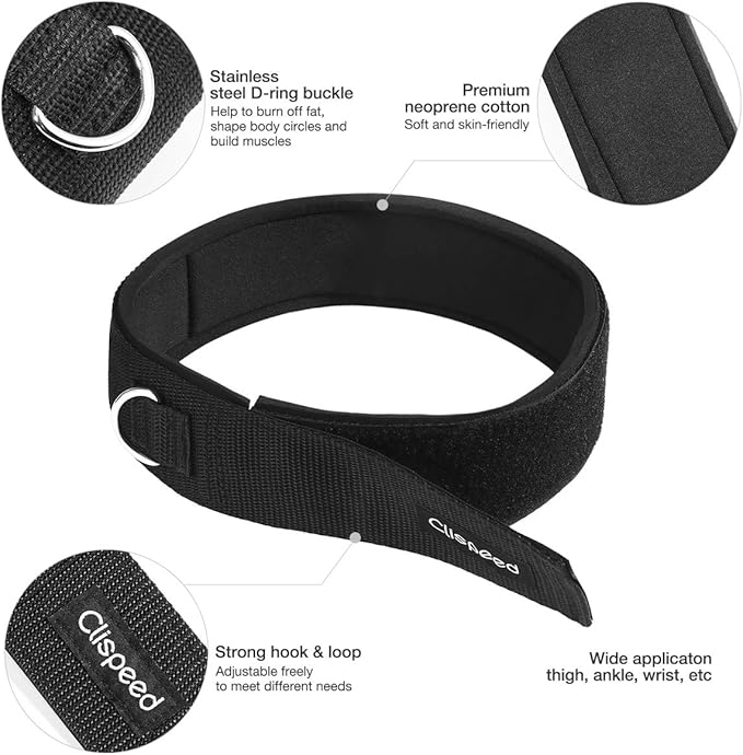 CLISPEED 2pcs Fitness Thigh Straps Padded D-Ring Ankle Strap Leg Cuffs for Gym Cable Machines Thigh Straps Fits Men&Women