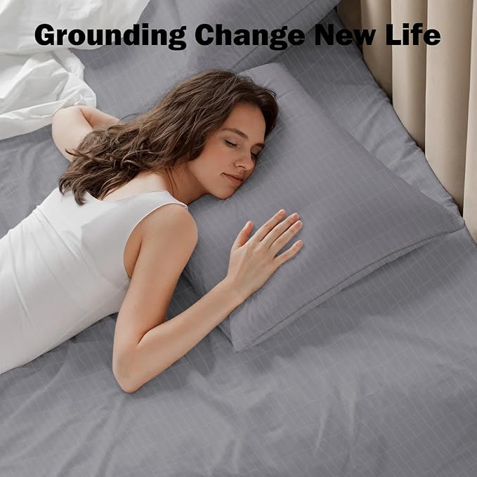 Grounding Sheets Full XL Grounding Fitted Sheet Deep Pocket 90% Cotton 10% Silver Fiber Grounded Sheet Earth Connected Bed Sheet (54"*80"*14",Grey) (Full XL)