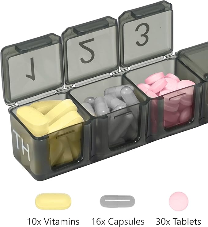 e-Pill 5 Times a Day x 7 Day Large Weekly Pill Organizer, Vitamin and Medicine Pill Box - with Discreet Case (Black)