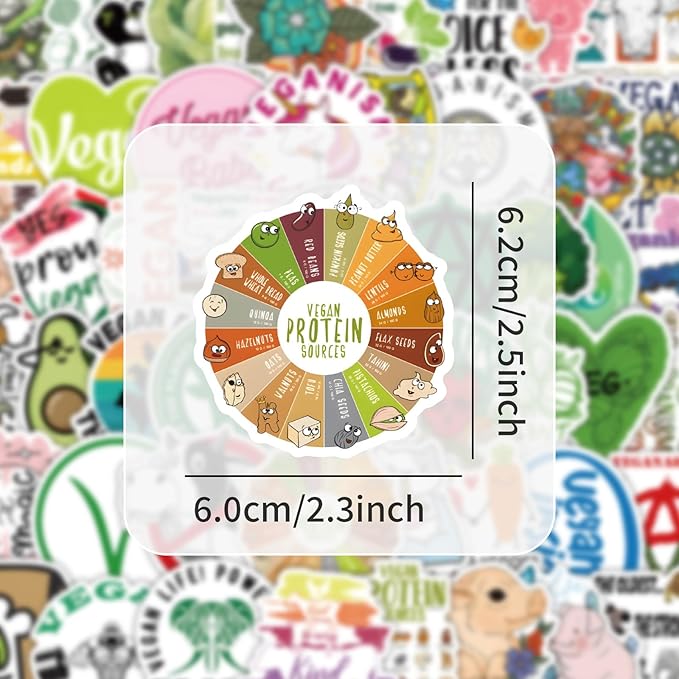 106Pcs Vegan Stickers, Waterproof Vinyl, Vegan Lifestyle and Food Stickers(Vegetarian), Suitable for Water Bottles, laptops, Mobile Phones, Diaries, Skateboards, scrapbooks, Bumper Stickers