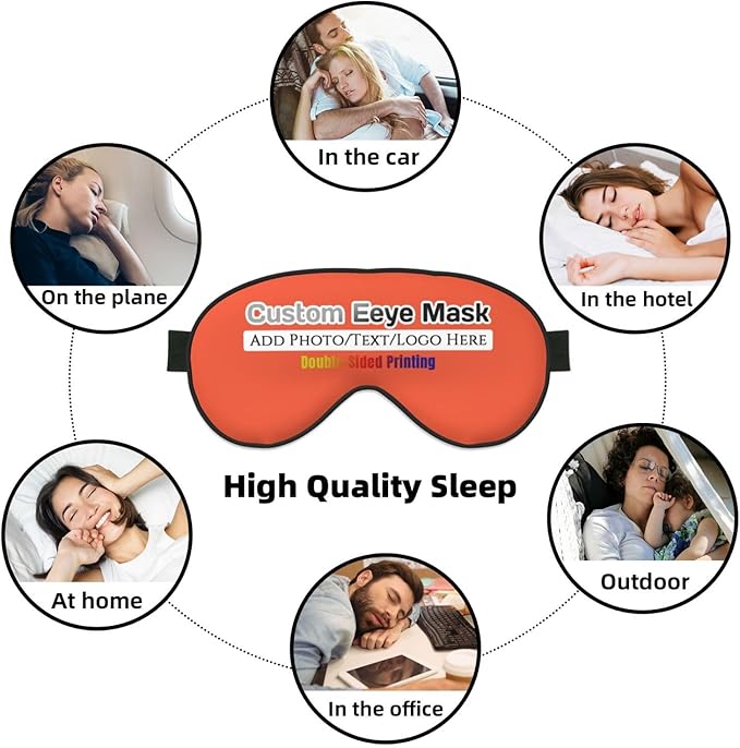 Personalized Eye Masks,Customized Sleep Blindfold Eye Mask,Custom Blackout Eye Cover with Adjustable Strap for Travel and Nap Orange