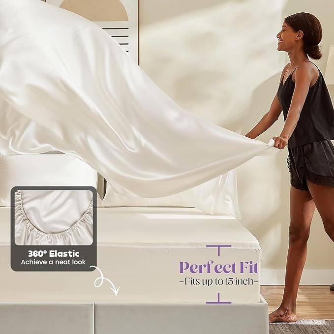Silver Infused Bed Sheets Set, Cooling Eucalyptus Sheets, 3X Freshness Sleep and Odors Free for Hot Sleepers, Softer Breathable Than Silk Sheets (White, King, No Flat Sheet)