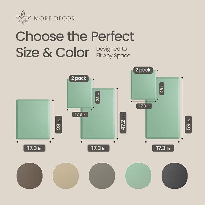 Anti Fatigue Kitchen Mats for Floor | Padded Kitchen Rugs | Non Slip, Cushioned Standing Desk Mat | Waterproof Floor Mat | 17.3" x 28" x 0.47" & 17.3" x 59" x 0.47", Mint Green, 2-Pack | More Décor