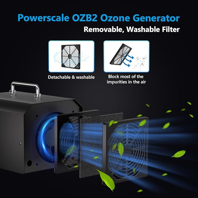 Powerscale Commercial Ozone Generator 150,000mg/h O3 Intelligent Control Industrial Ozone Machine Odor Removal Air Purifier Sterilization Large Homes Offices Ozone Odor Eliminator 16,000sq.ft. Black