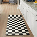 Beige Black Checkered Grid Checkerboard Kitchen Rug Sets [2 PCs], Anti-Fatigue, Waterproof Non-Slip Kitchen Mats Heavy Duty Comfort Foam Rug for Kitchen, Floor, Laundry,17"x47"