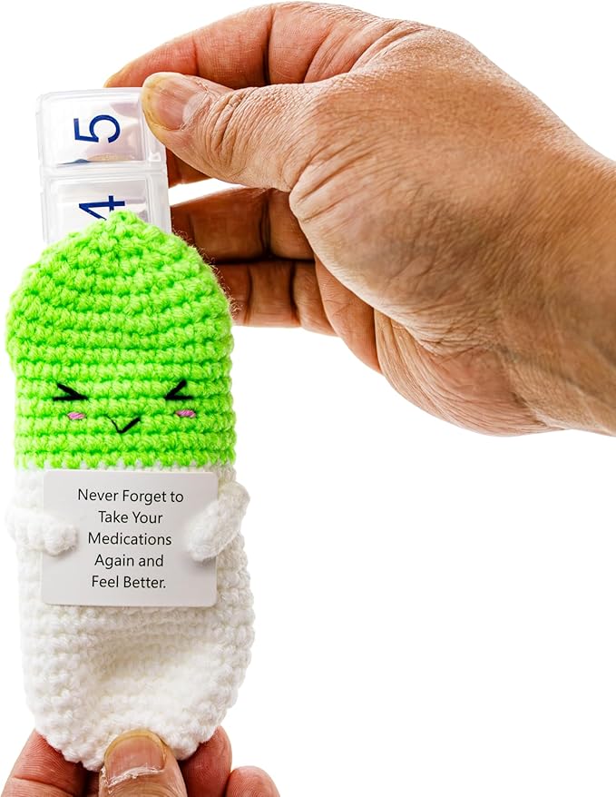 e-Pill 5 Times a Day Pill Organizer with Crochet Holder – Compact Medication Case for Daily Vitamins, Supplements & Prescriptions