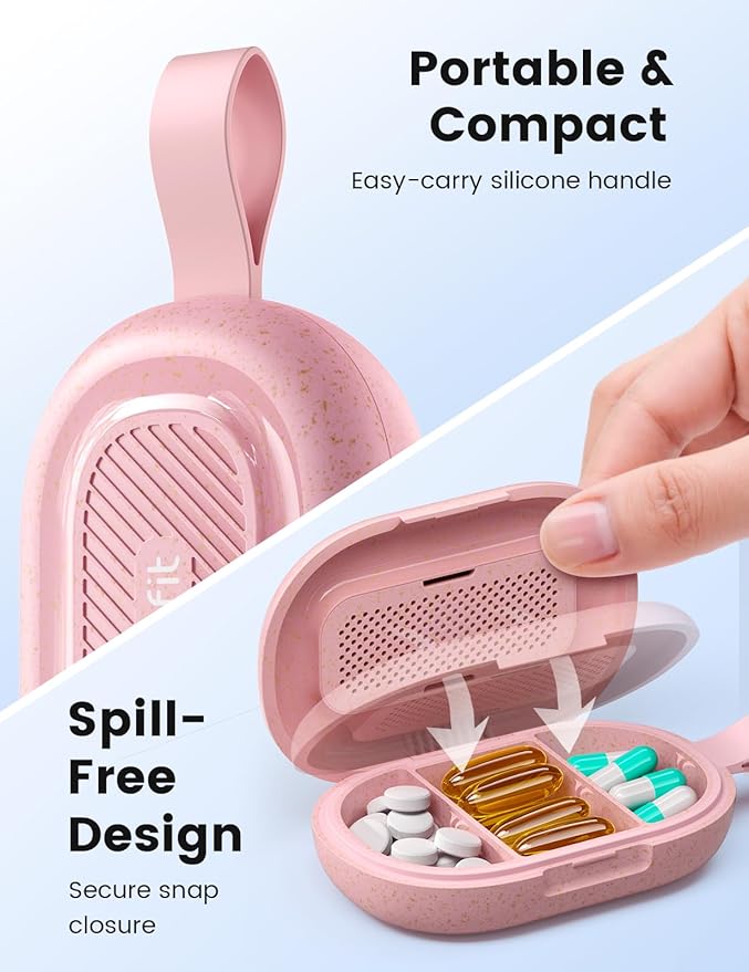 Travel Pill Organizer, Adjustable 3-6 Compartments Portable Pill Box, Small Pill Case Daily Medicine Container Moisture Proof Storage to Hold Vitamin Fish Oil Supplement for Pocket Purse-Pink