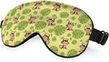 Funny Monkey Silk Eye Mask Sleep Mask Brown Monkeys Animal Green Tropical Leaves Eye Mask with Adjustable Strap Lightweight for Women Work Travel Night Sleep