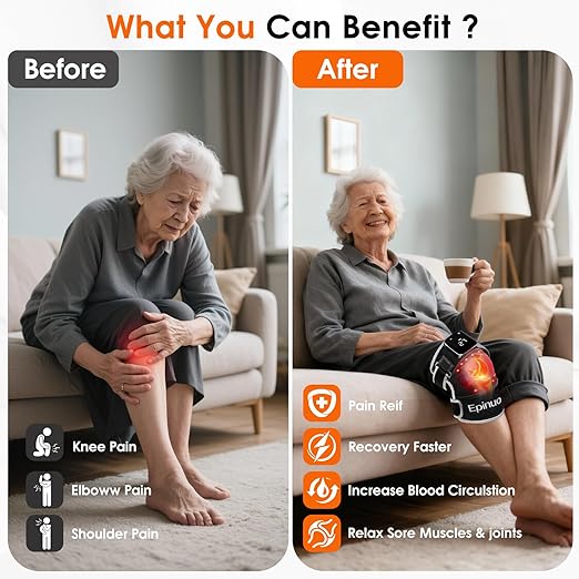 Red Light Therapy for Knee,with 5 Vibration Massage, Cordless Rechargeable 5000mAh Heated Knee Massager for Pain Relief, Gifts for Women Men, 660nm&850nm Near Infrared Light Brace