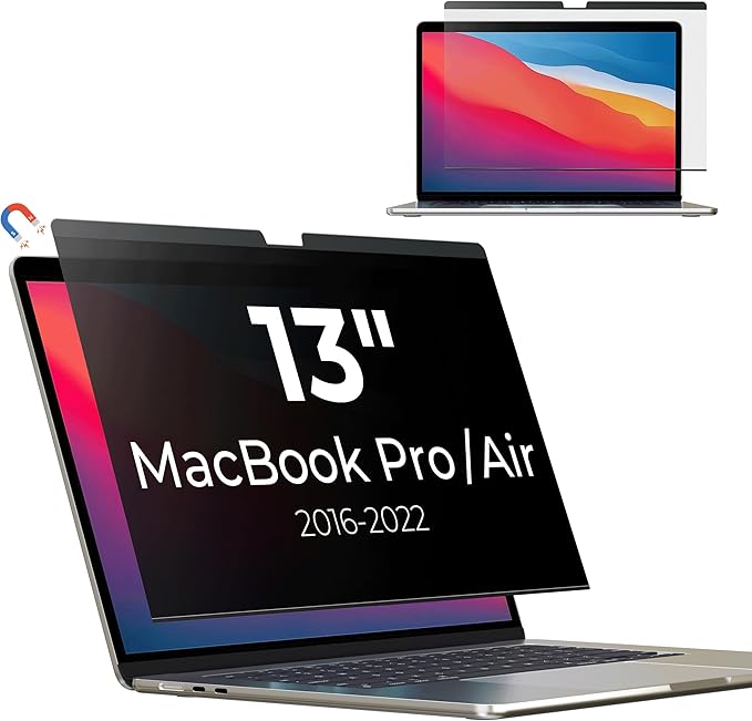 Panclincy Magnetic Privacy Screen Protector Compatible with Macbook Pro 13 Inch (2016-2022, M1, M2) / Macbook Air 13 in (2018-2021, M1), Removable Matte Anti Blue Light & Glare Protector Private Security Filter for 13inch Mac Laptop Shield