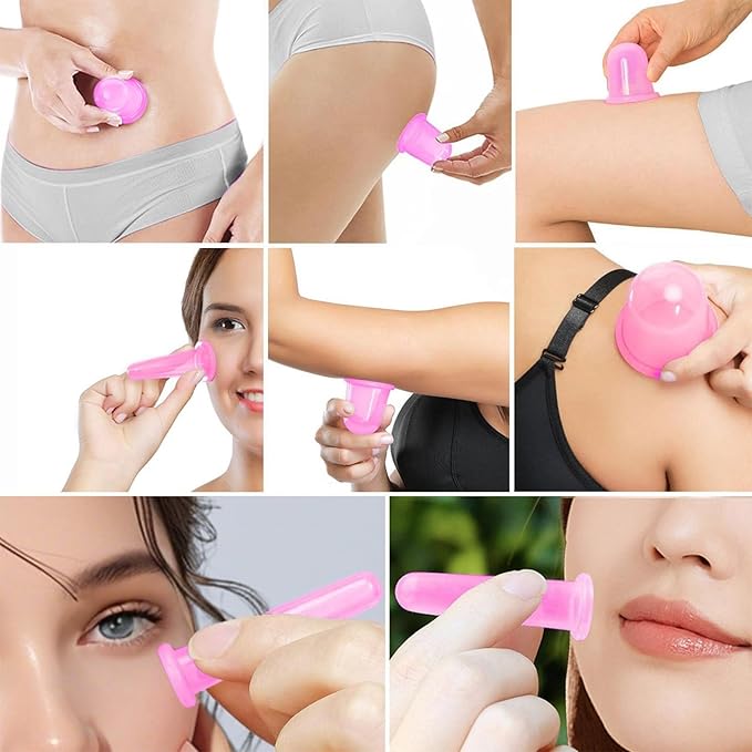 4 Pieces Facial Cupping Therapy Set Anti Cellulite Silicone Vacuum Cupping Cups Facial Cupping Treatment Anti Aging Beauty Tool for Face and Eye Cupping Massage (Pink 2 Small + 2 Large)
