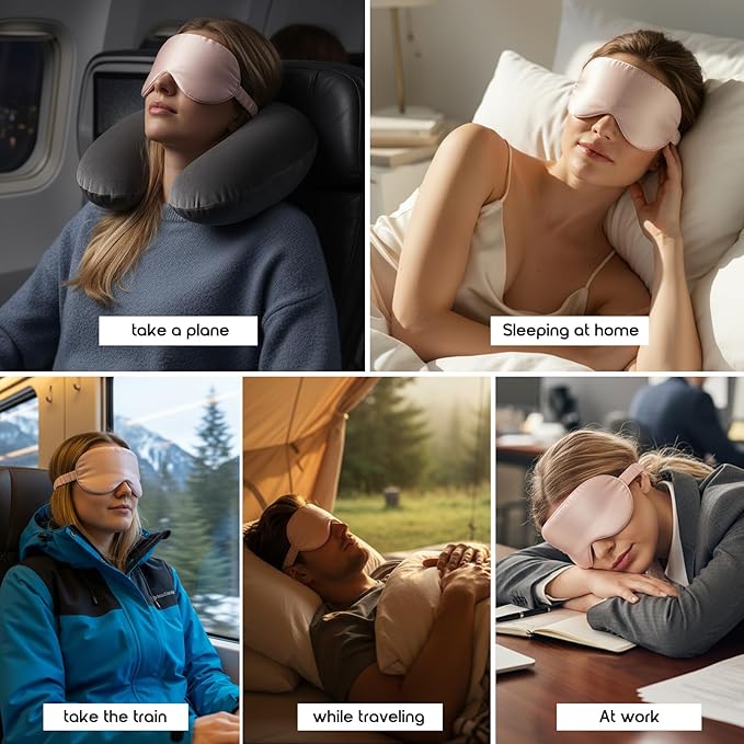 Luxury 22 Momme Mulberry Silk Eye Mask for Women Men Blindfold with Elastic Strap,100% Pure Silk Travel Eye Covers Light Blocking Lightweight Cooling Soft Night Eyeshade Sleep Masks,Pink