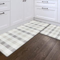Sunlit Set of 2 Anti Fatigue Kitchen Floor Mat, Non Slip Waterproof Comfort Standing Mat, 0.4Inch Thick Cushioned Farmhouse Kitchen Rug Runner, Buffalo Plaid(Size:17"x28"&17"x47") Light Coffee