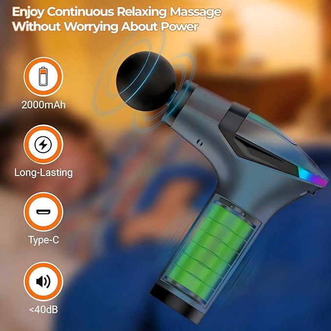 3-in-1 Detachable Deep Tissue Massage Gun with Heat & Extension Handle, Percussion Muscle Massager for Arms, Shoulders, Back,Waist, Portable & Quiet for Home, Gym & Office, 12 Adjustable Speeds