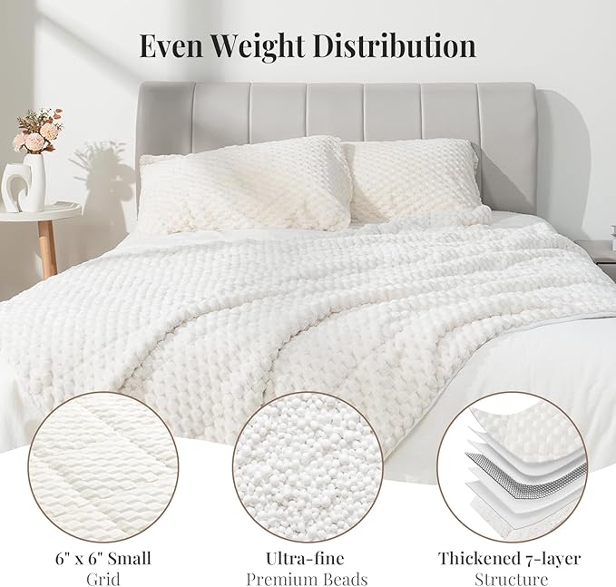 Topblan Weighted Blanket for Adults, 60" x 80" 15lbs, Soft Sherpa Queen Size Heavy Blankets with 3D Puffy Hexagon, Cozy Flannel Fleece Weighted Throw for Couch and Bed