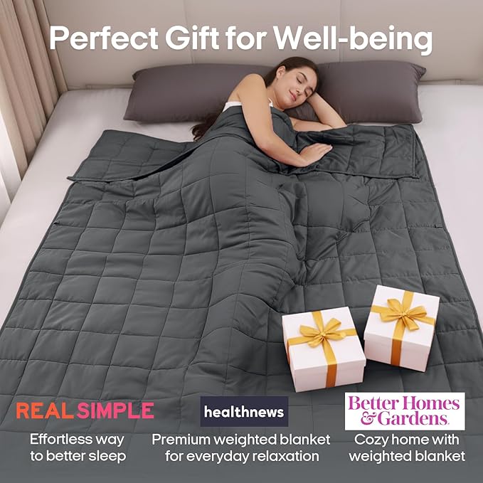 ZonLi Weighted Blanket (60"x80", 20lbs, Dark Grey) Queen Size Weighted Blanket for Adults, High Breathability Heavy Blanket, Soft Material with Premium Glass Beads