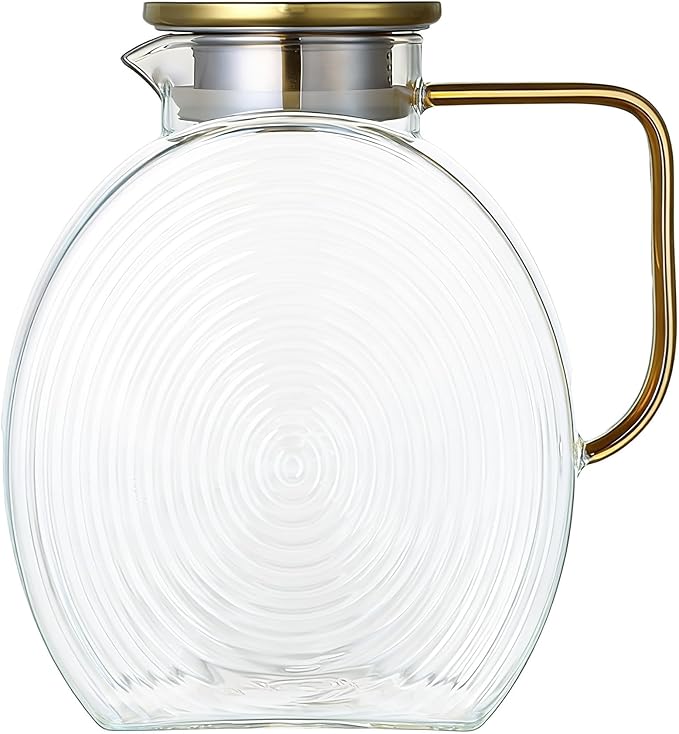 Upgraded Thickened Version 77oz Large Glass Water Pitcher with Gold Lid for Fridge Wide Handle Coffee Carafe for Party Water Jug Lemonade Iced Tea Jug Juice Sun Tea Jar for Drinks(Clear)