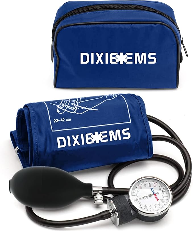 Dixie EMS Deluxe Aneroid Sphygmomanometer Blood Pressure D-Ring Cuff - Royal Blue