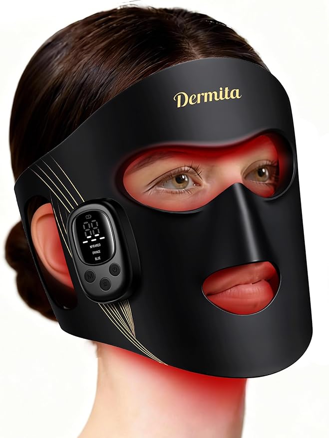 Red Light Therapy for Face Wireless with 400 Leds, 360° Led Face Mask Light Therapy with 4 Modes & Near-Infrared, 2000mAh Rechargeable Led Face Mask with Eye Protection for Anti-Aging & Radiant Glow