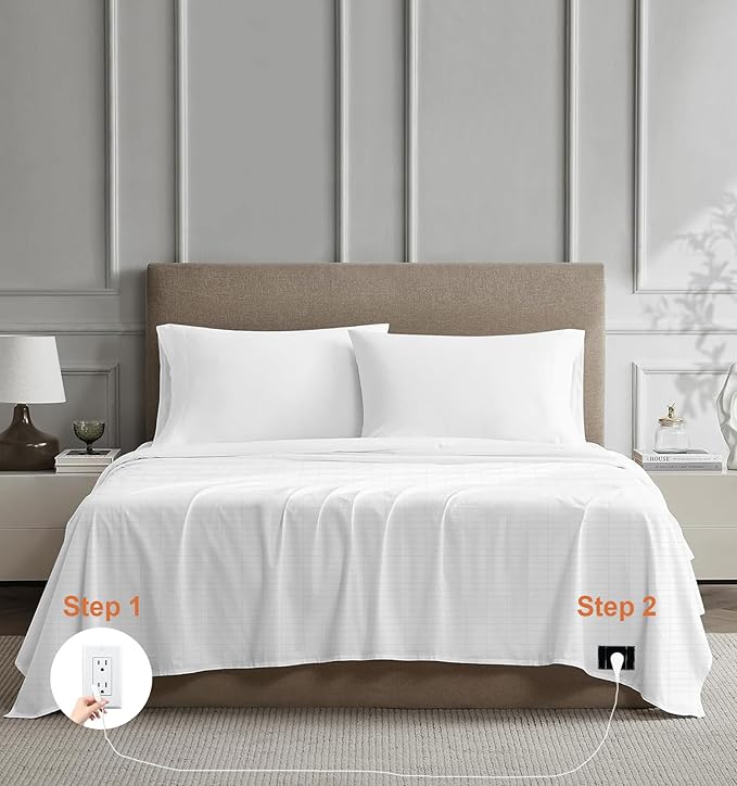 Grounding Sheets Twin XL for Better Sleep - Premium Cotton + Silver Fiber Earth Connect Grounding Flat Sheet for Bed, Stress Relief (White,Twin XL, 39x80in)