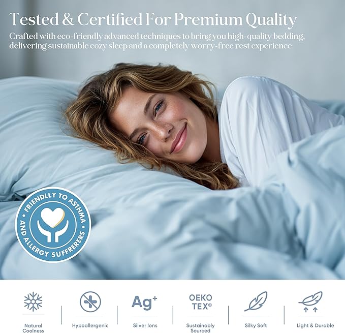Silver Infused Bed Sheets Set, Cooling Tencel Sheet with Self-Cleaning Technology for 3X Freshness Sleep, Hypoallergenic & Breathable sheet Perfect for Hot Sleepers & Sensitive Skin (Blue, Full XL )