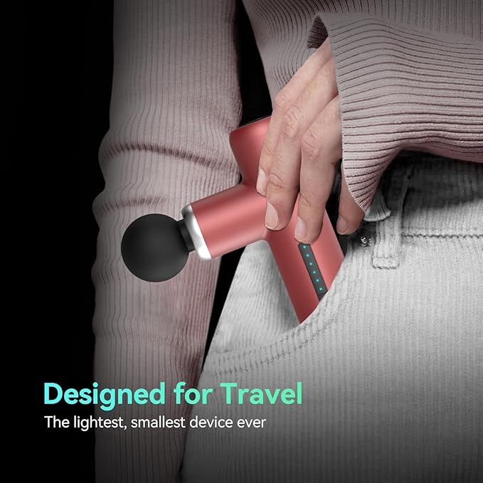 Mini Massage Gun Pocket-Sized Massage Gun Deep Tissue Quiet, Portable Percussion Muscle Travel Massager Gun,Back/Neck Massager for Pain Relief Deep Tissue (Red)