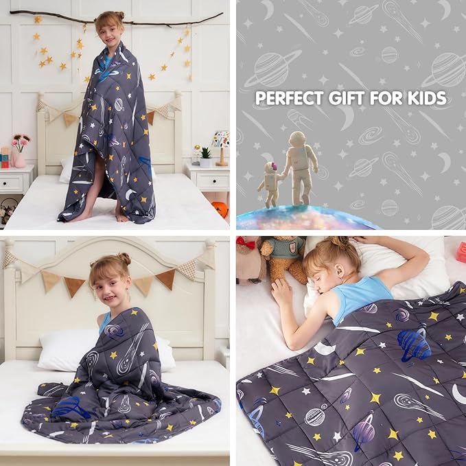 yescool Star Weighted Blanket 5 Pounds Cooling Weighted Lap Blanket, Galaxy Moon Heavy Blankets for Sleeping, Weighted Throw Blanket Gifts for 40-60lbs, 40"x60"