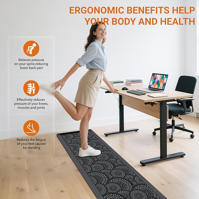 Mattitude 4/5 Inch Kitchen Mat, 17.3x59in Heavy Duty Ergonomic Comfort Foam Standing Desk Mat, Waterproof Non-Slip Standing Mats and Rugs for Kitchen, Office, Black