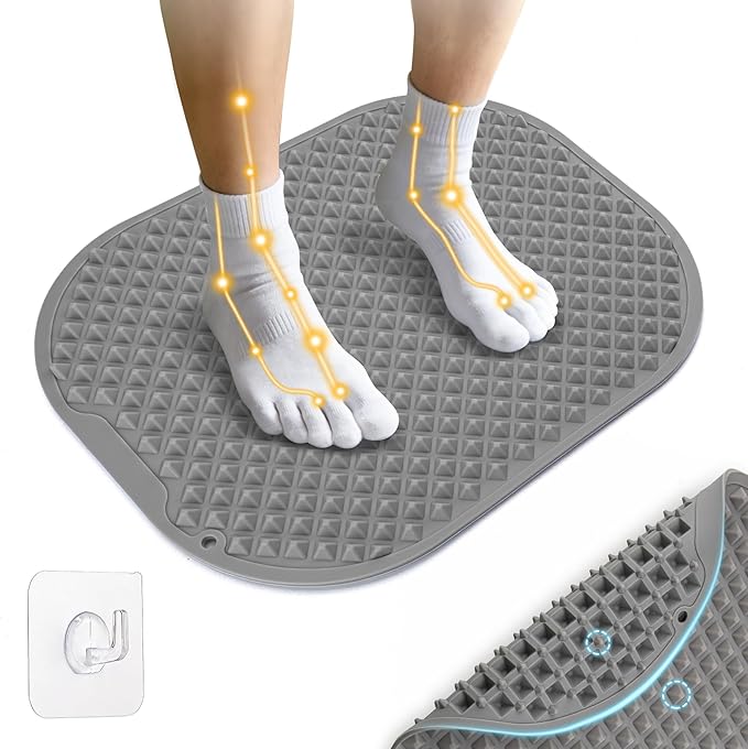 Upgrade Silicone Foot Massager Mat with Dual-Side Usage, Large Reflexology Mat for Feet Relaxation, Foldable Foot Acupressure Mat, Portable Standing Desk Mat for Pain, Fatigue Relief(Gray-L)