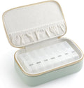 Genuine Leather Travel Pill Organizer Box Case 2 Times a Day for Purse for Women, Cute Medicine Pill Holder Containers for Vitamin Medium Weekly Daily 7 Day Am Pm Pill Organizer(Mint Green)