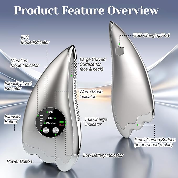 Electric Scraping Plate Gua Sha Massage Tool with Heat Vibration and Microcurrent for Face Neck Shoulder and Body