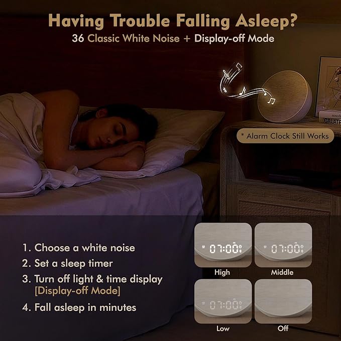 Tap-to-Snooze Sunrise Alarm Clock with Sound Machine, 36 Sounds White Noise Machine for Sleeping Adults, Gradual Sunrise Clock with Bluetooth Speaker & Remote Control, 15-Color Night Light丨Putty