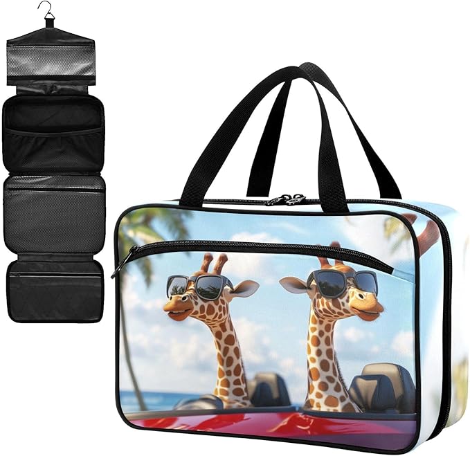 Fustylead 3d Funny Giraffes Driving Car Large Medical Supplies Organizer Bag with Zipper Empty First Aid Bag Trauma Kit for Traveling Hiking Camping