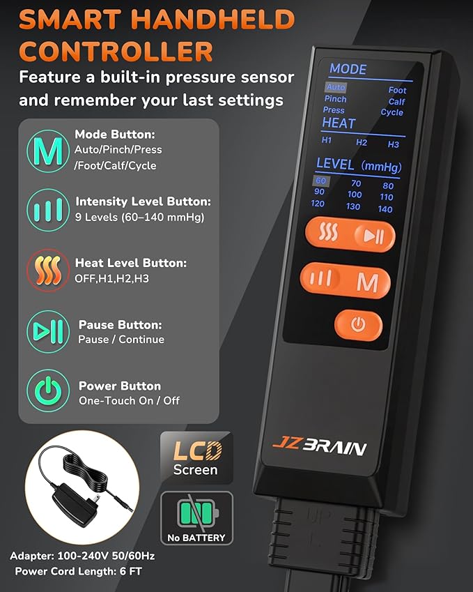 Leg Massager with Heat and Compression : Foot and Calf Massager for Circulation and Pain Relief, Sequential Compression Boots with 6 Modes, 9 Intensity, 3 Heat