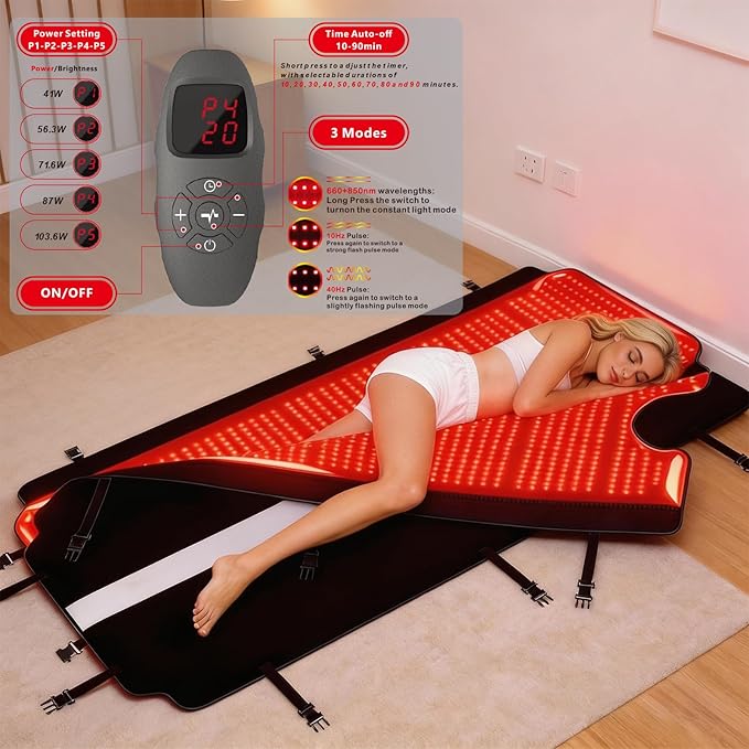 Full Body Red Light Therapy Mat, 78.7" * 74.8" Whole Red Light Therapy Pad for Body with 660nm & 850nm, 2820 LEDs redlight Blanket with Adjustable Timer & Intensity, Gifts for Women, Men, and Pets