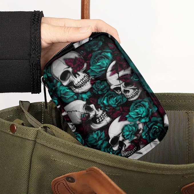 Skull Flower Gothic Style Pill Case Weekly Medicine Organizer with Travel Bag Seven-Day Pill Box Vitamin Supplement Box Fish Oil Pills Holder