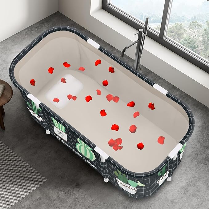 Portable Foldable Bathtub,Foldable Soaking Bathtub for Adults, Freestanding Bathtubs, Hot Bath Tub, Ice Bath, Family Bathroom SPA Tub 47.2x19.7x21.7inch (Cactus)
