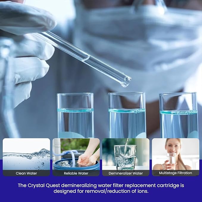 Crystal Quest Demineralizer Filter Cartridge - 4-5/8" x 9-3/4" - Heavy-Duty, Ideal for Lab, Research and Medical Applications for Ultra Pure Water Needs