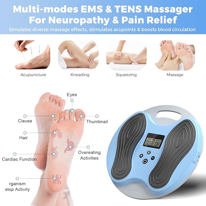 EMS Foot Massager for Neuropathy,NMES Foot Circulation Stimulator for Pain Relief, Plantar Fasciitis & Muscle Recovery,TENS Unit Muscle Stimulator with 4 Electrode Pads,10 Modes 20 Intensities