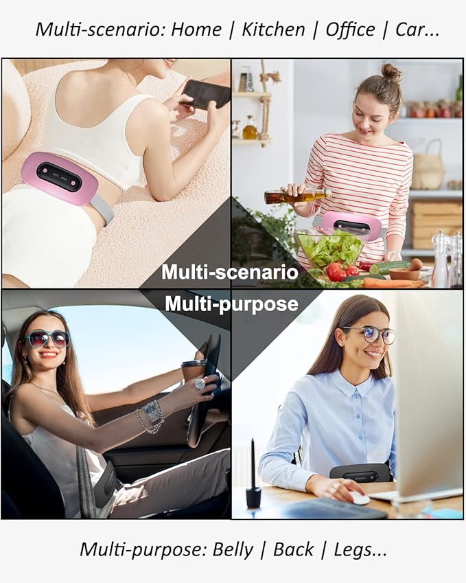 Electric Heating Pad,Portable Cordless Menstrual Heating Pad with 4 Heat Levels and 4 Massage Modes, Fast Large Heating Belly Wrap Belt(Grey)