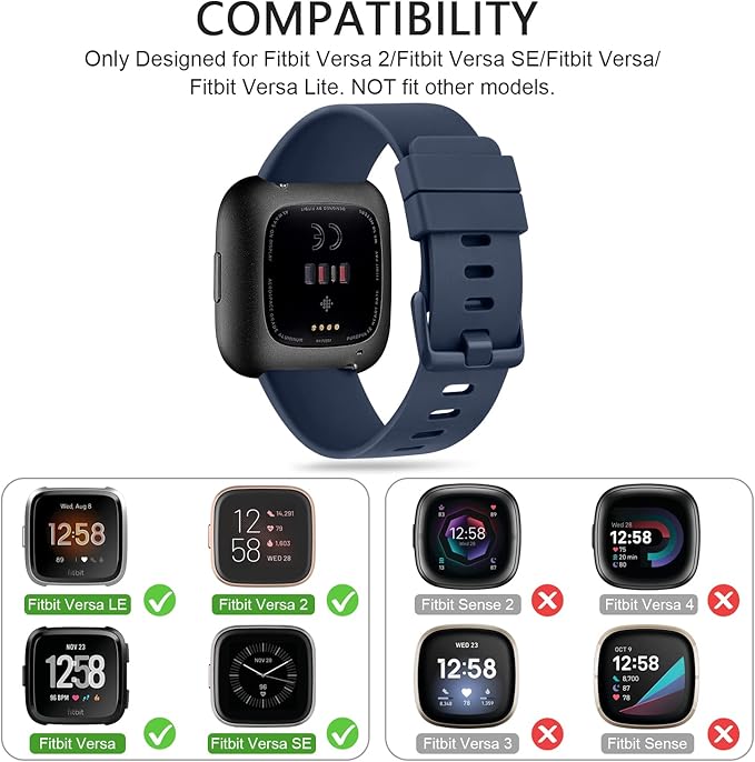 Mugust Sport Bands Compatible with Fitbit Versa 2, Classic Soft Silicone Replacement Wristbands Straps for Fitbit Versa Smart Watch Women Men (Small,Abyss Blue)