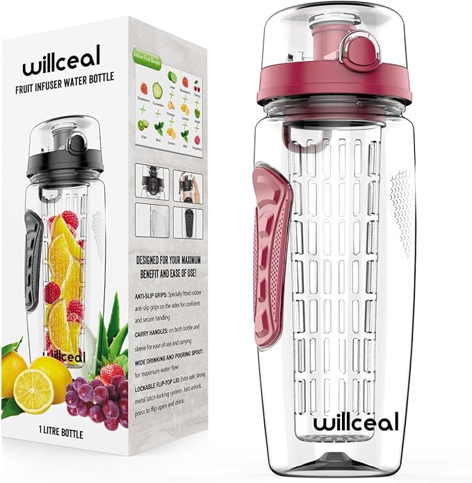 Fruit Infuser Water Bottle 32oz- Durable, Large - BPA Free Tritan, Flip Lid, Leak Proof Design - Sports, Camping