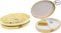 Set of 2 Oval-Shaped Pocket Purse Pill Box & Organizer with Dual Compartments (Gold Arrows)