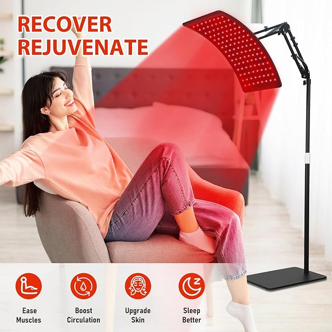 Red Light Therapy Lamp for Body, Infrared Light Therapy Lamps with Stand 660nm Red Light &850nm Near Infrared Light Therapy Lamp Device for Body at Home with Eyes Protection Goggles（Brown Black）