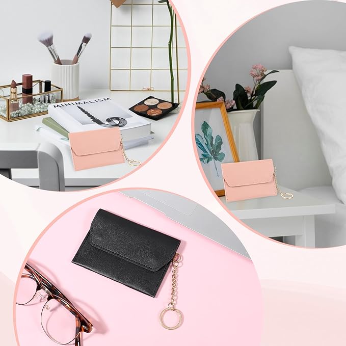 2 Pack Birth Control Pill Case Sleeve Packet 4.3 X 3.2 Inch PU Leather Wallet Pill Holder Privacy Protection Birth Control Pills Wallet with Key Ring for Pills Card Organizer (Black & Pink)