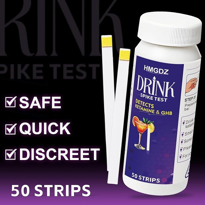 Drink Spike Test Strips - 50 Strips, GHB and Ketamine Detector, Ensures Drink Safety, 10-Second Results.Beverage, Wine, Cocktail, Beer, Juice, Water etc