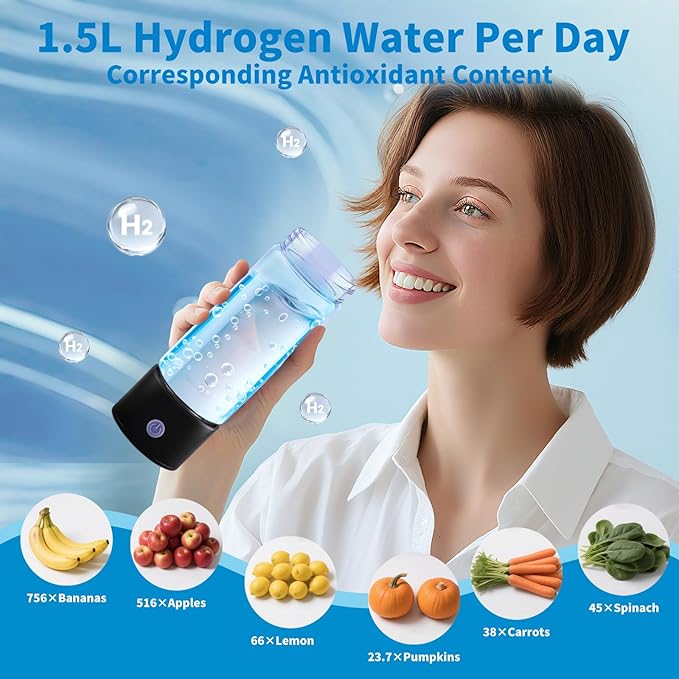 Hydrogen Water Bottle: 4500+ PPB Molecular Hydrogen Infusion - SPE/PEM Technology, 15OZ Hydrogen Water Bottle Glass Portable Rechargeable, Sports,Gym, Outdoor Travel