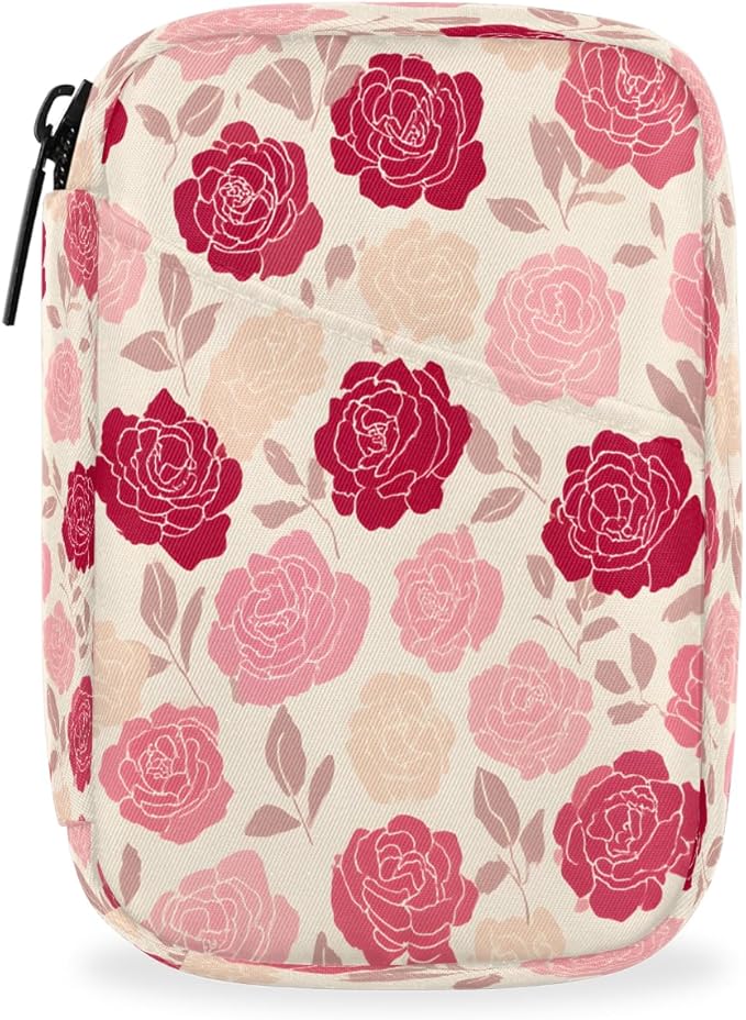 Pink Roses Flowers Pill Case Everyday Travel, 7 Day Weekly Medicine Pill Box Compact Portable Pills Bottle Organizer with Zipper for Daily Vitamin Medicine Holder Bottle Organizers Bag
