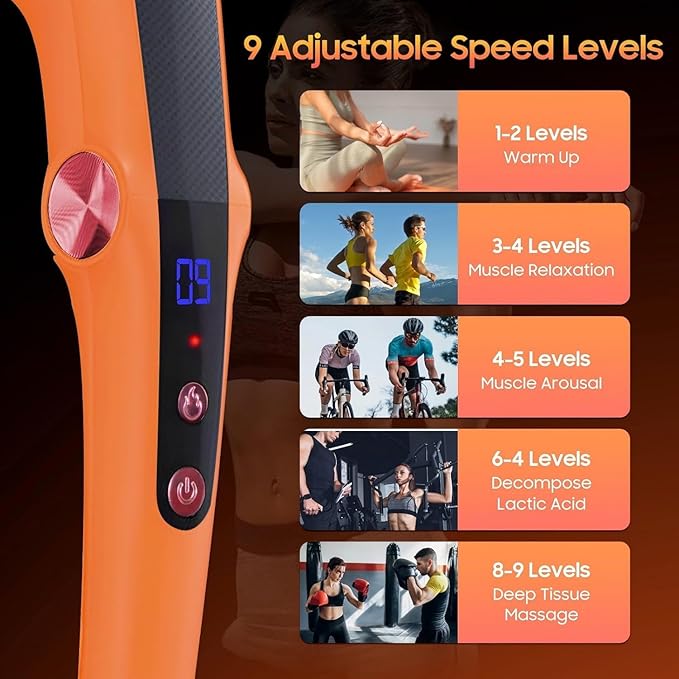 Massage Gun with 10 Replacement Heads, Massage Gun with Heat, Back Massager for Pain Relief Deep Tissue, Massager for Shoulder & Back Muscle Recovery, (Orange)